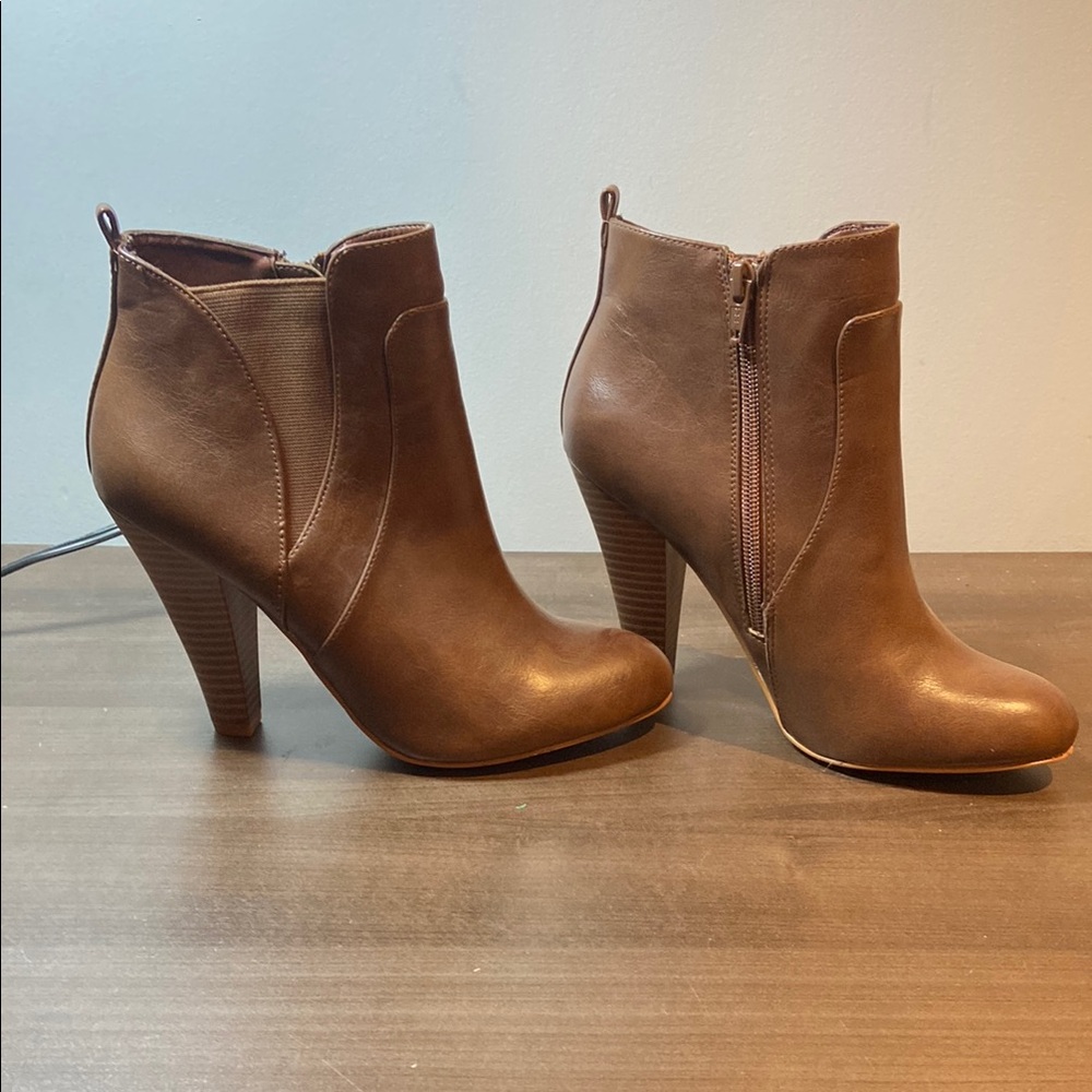 Call It Spring Brown Ankle Booties with Chunky Heel